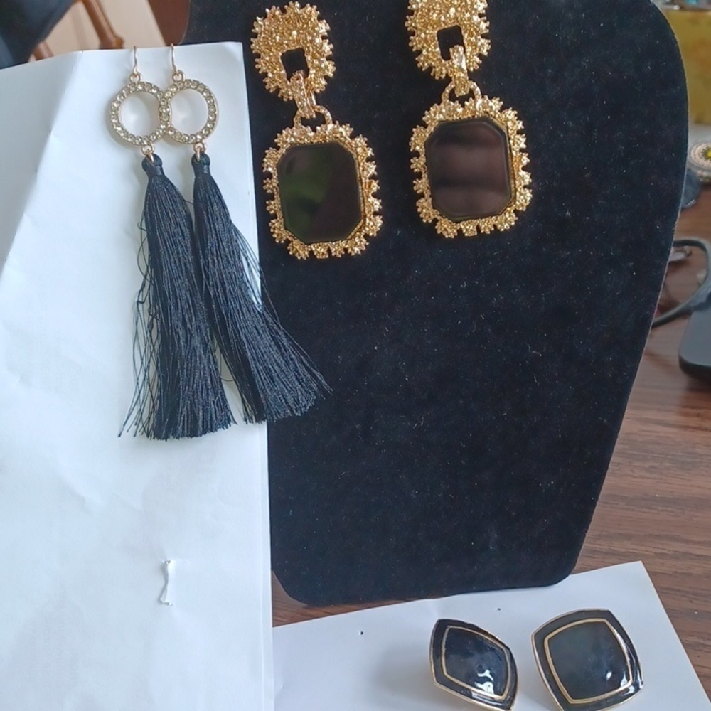 Black and Gold Earrings. 3 pair